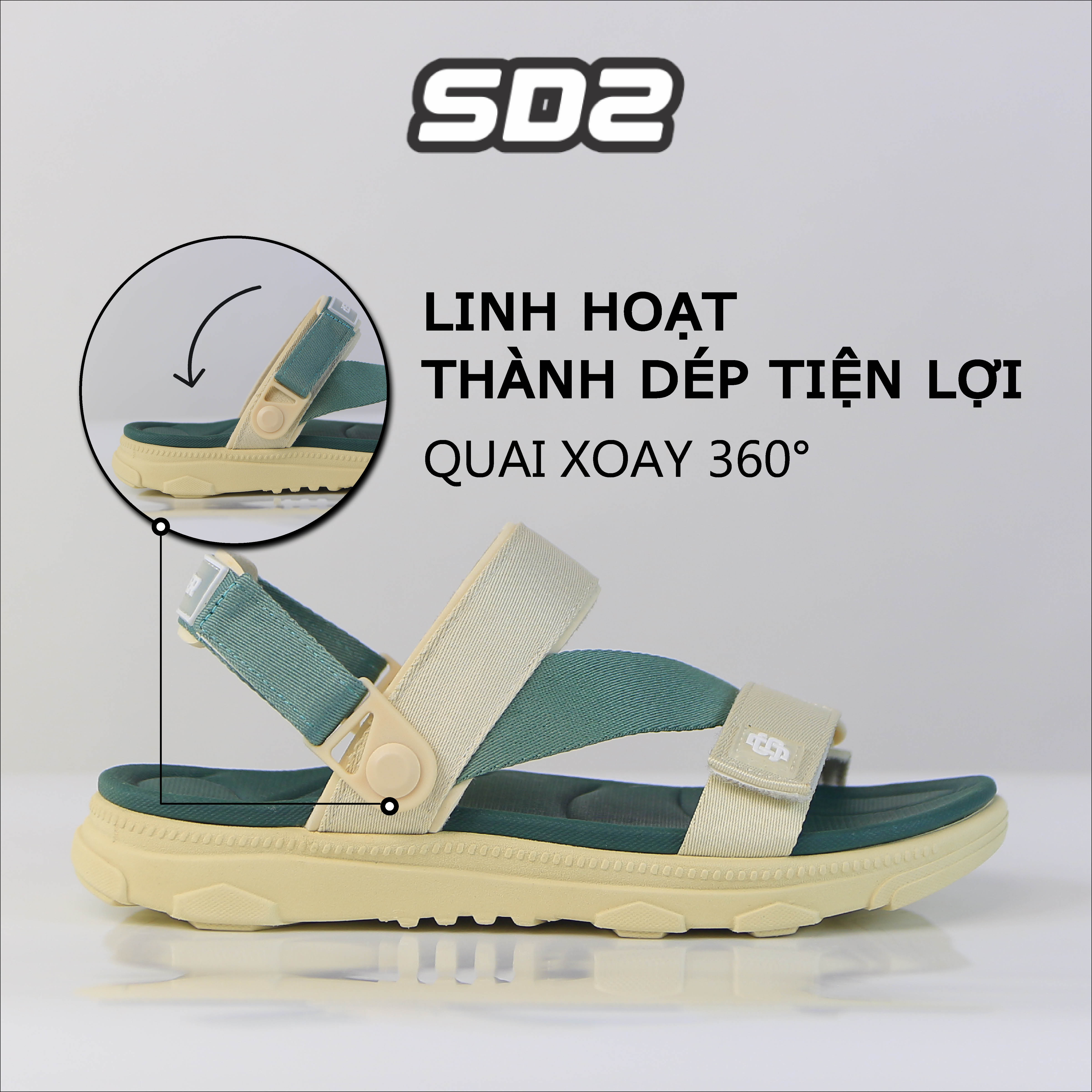 Giày Sandal SYNDER SD2 Màu Be Rêu [ kèm hộp + vớ ]