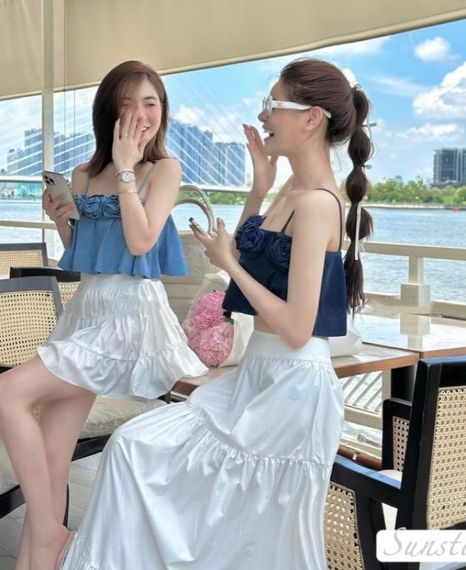 set váy 2 dây hoa dáng ngắn và dáng dài
