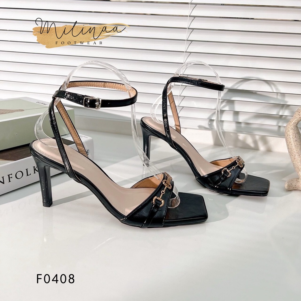 GIÀY CAO GÓT NỮ GÓT NHỌN 7P QUAI MÃNH VIỀN PHỐI 2 KHÓA CHỮ I HẬU HỞ GÓT F0408