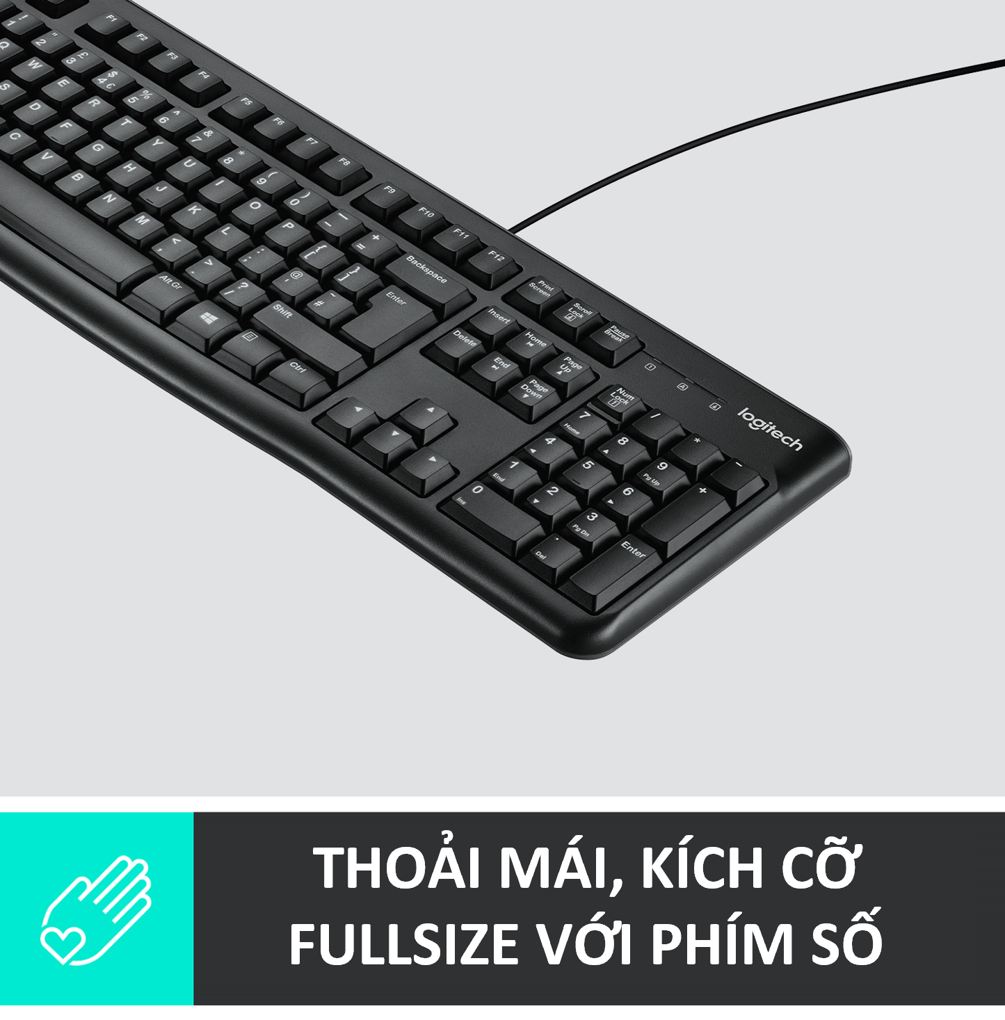 Bàn phím có dây Logitech K120 - Bền bỉ, chống tràn, có thể điều chỉnh góc độ gõ, kích thước đầy đủ có phím số