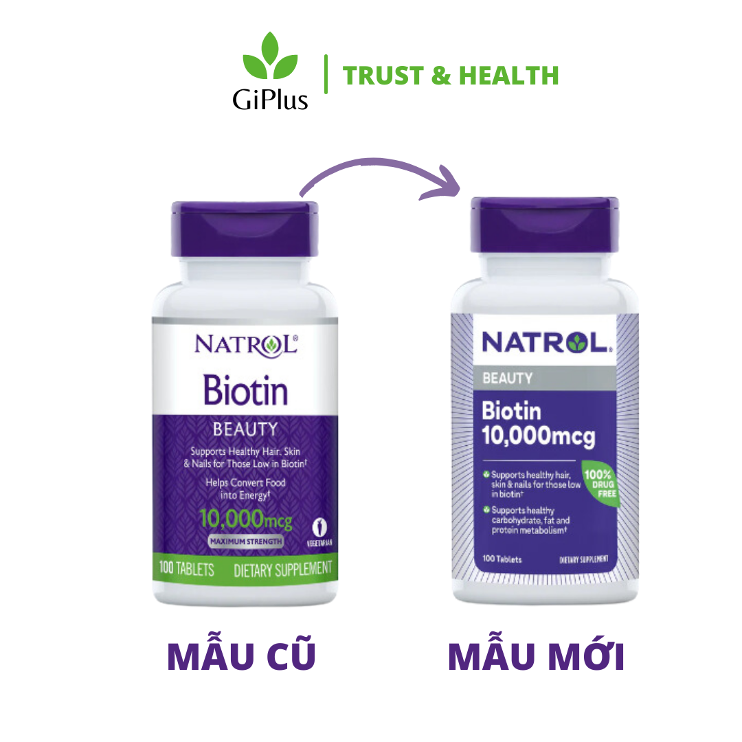 Viên Uống Hỗ Trợ Mọc Tóc, Móng Natrol Biotin 10.000mcg (100 Viên/Lọ)