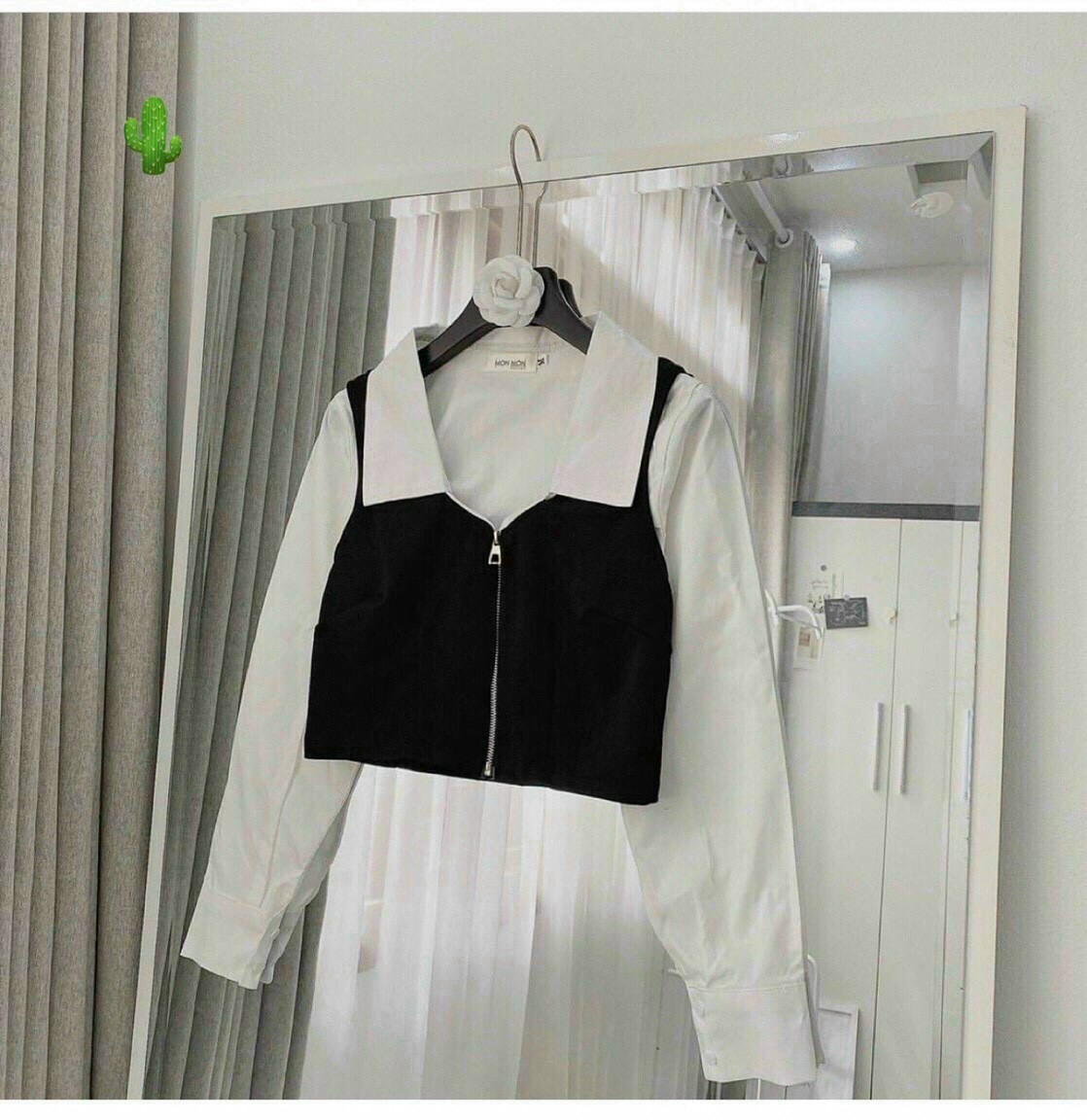 Sơ Mi Croptop Phối Trắng Đen