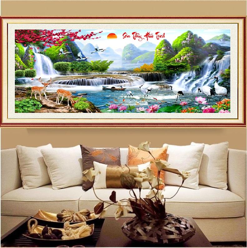 Tranh đính đá mẫu mới Sơn Thủy Hữu Tình-KT: 120x55