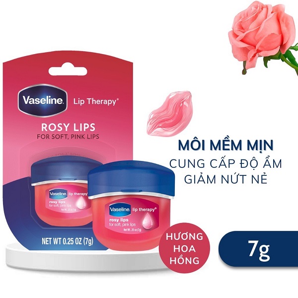 Sáp Dưỡng Môi Vaseline Dưỡng Ẩm Đa Nắng Giúp Môi Hồng Xinh, Giảm Khô Nẻ Vaseline Lip Therapy Rosy | Original 7g