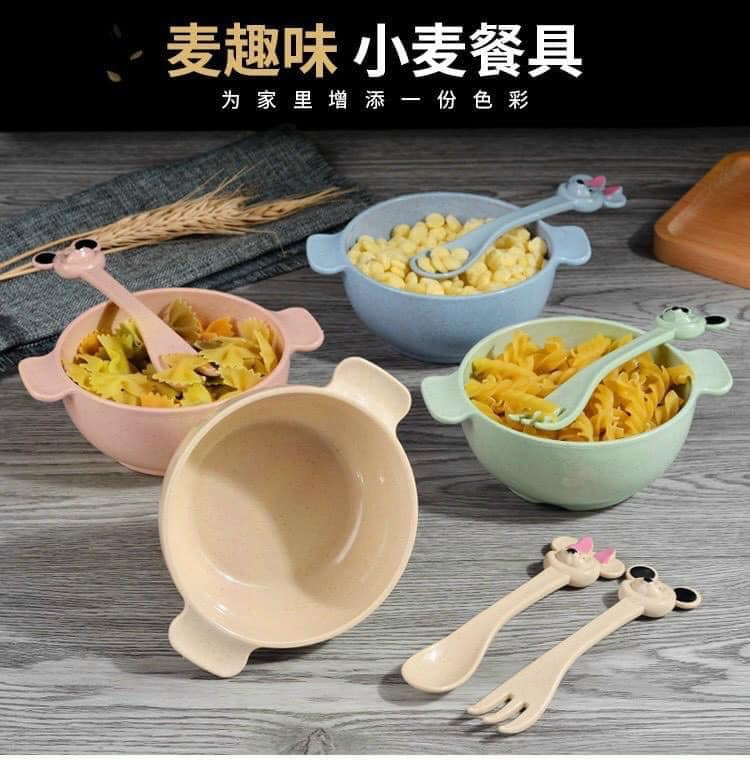 Bát ăn dặm lúa mạch tặng kèm thìa dĩa cho bé mẫu mới