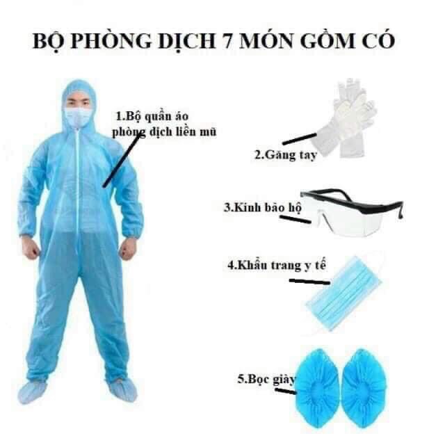 Đồ bảo hộ - đồ bảo hộ y tế - đồ bảo hộ chóng dịch - người lớn set 7 món