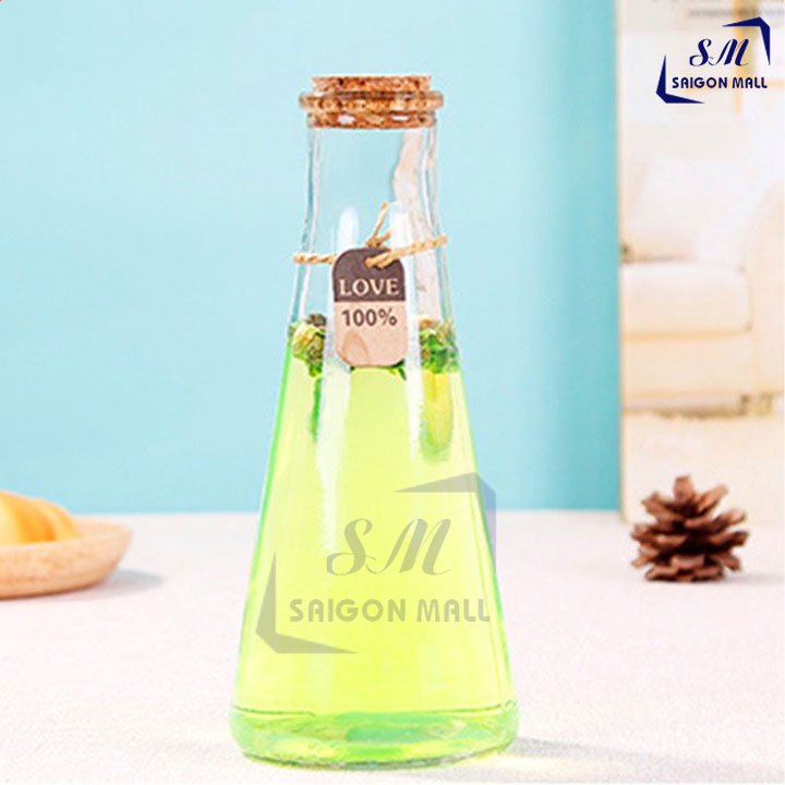 [HCM]Chai thủy tinh nút gỗ đựng các nước detox chai hình Nón 350ml đựng sinh tố đựng loại nước mix đựng sữa hấp dẫn