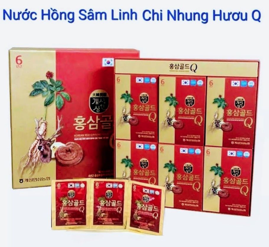 (Hộp 30 gói) Nước Hồng sâm Nhung hươu Linh chi Gold Q hộp 30 gói x 50ml, bồi bổ sức khoẻ, Hàn Quốc