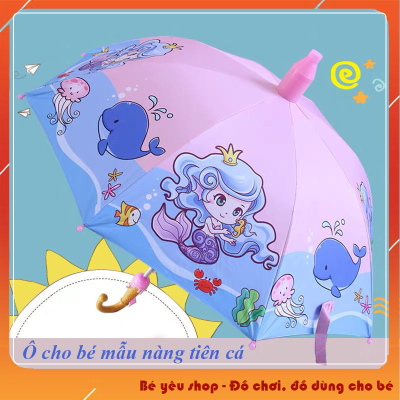 Ô dù che mưa đi nắng hình Nàng tiên cá màu hồng cho bé gái - ô dù cao cấp