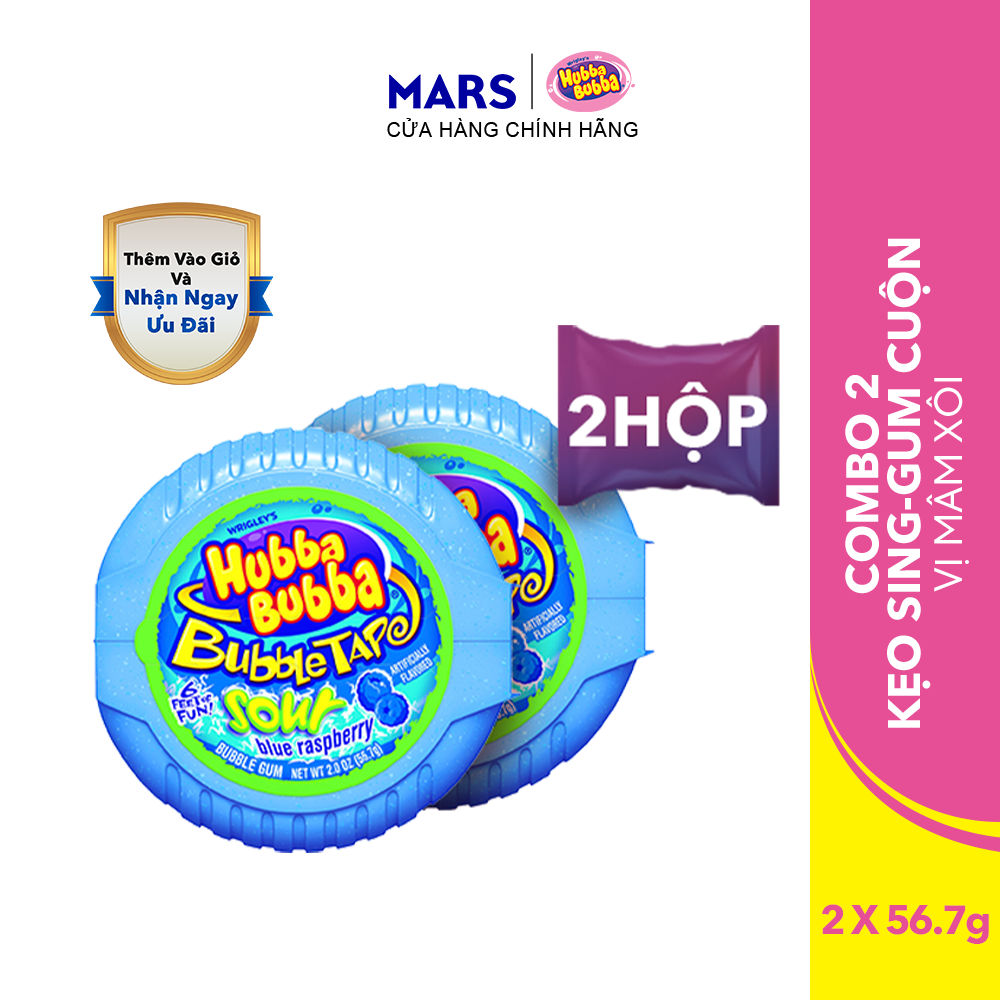 Combo 2 hộp kẹo Sing-gum Hubba Bubba vị mâm xôi