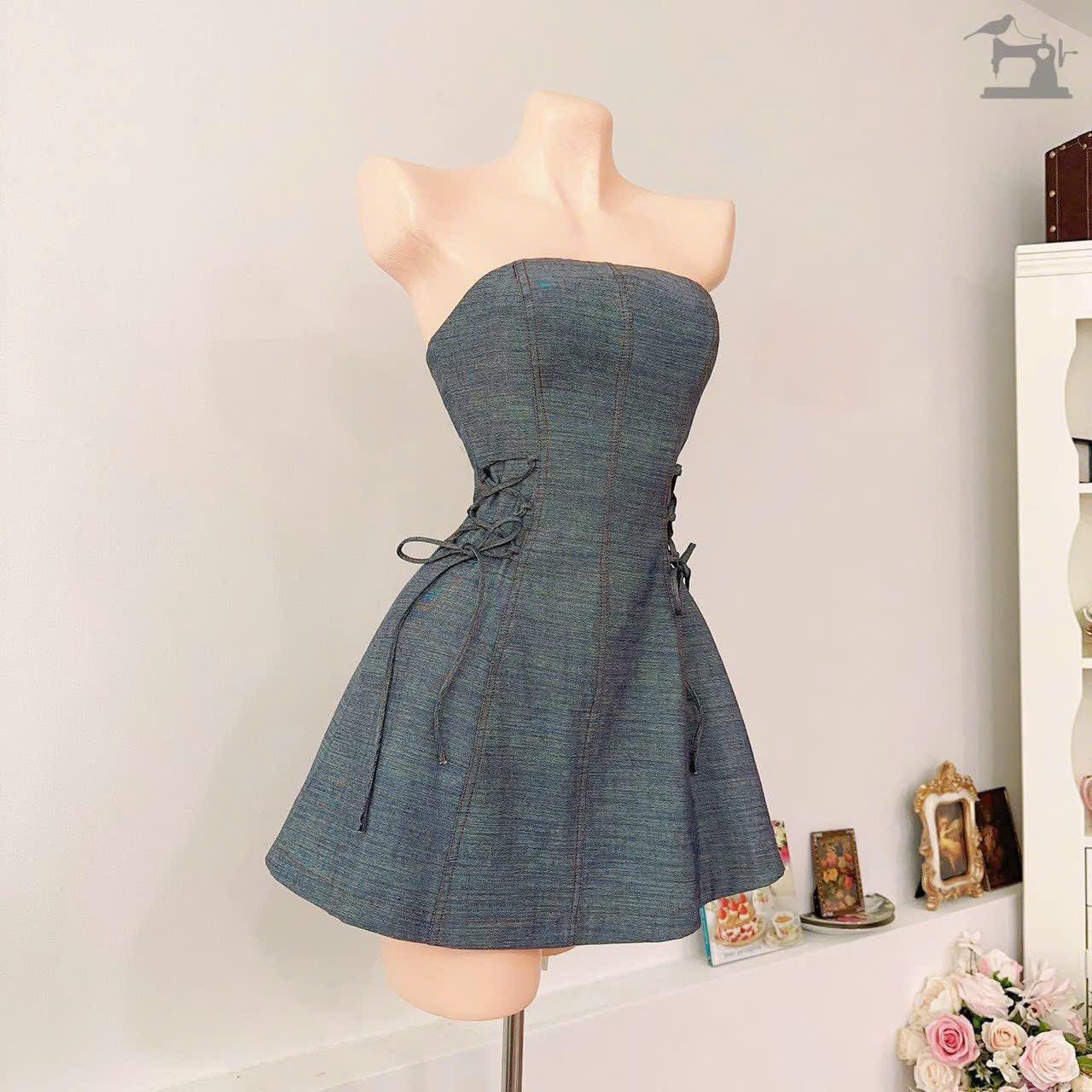 Đầm Cúp Ngực Jean Đan Eo Siêu Hách Dáng CC100