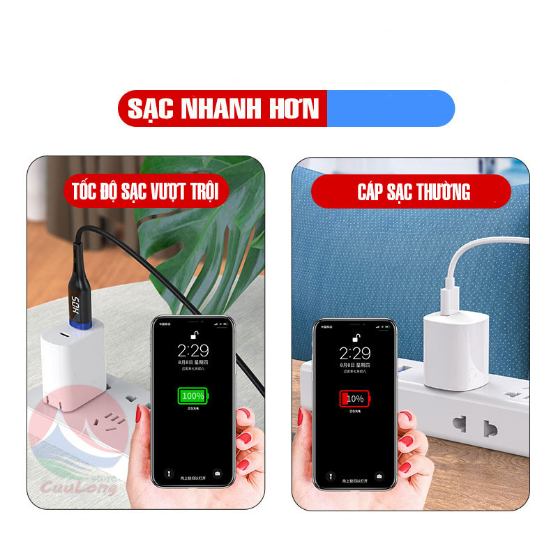 Cáp Sạc Tự Ngắt Hẹn Giờ 10h Thông Minh Chống Chai Pin Điện Thoại Màn Hình Led Điện Áp CuuLongstore