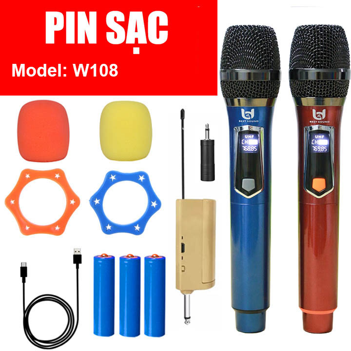 Micro Không Dây Pin Sạc Karaoke Ampli, Loa Kéo