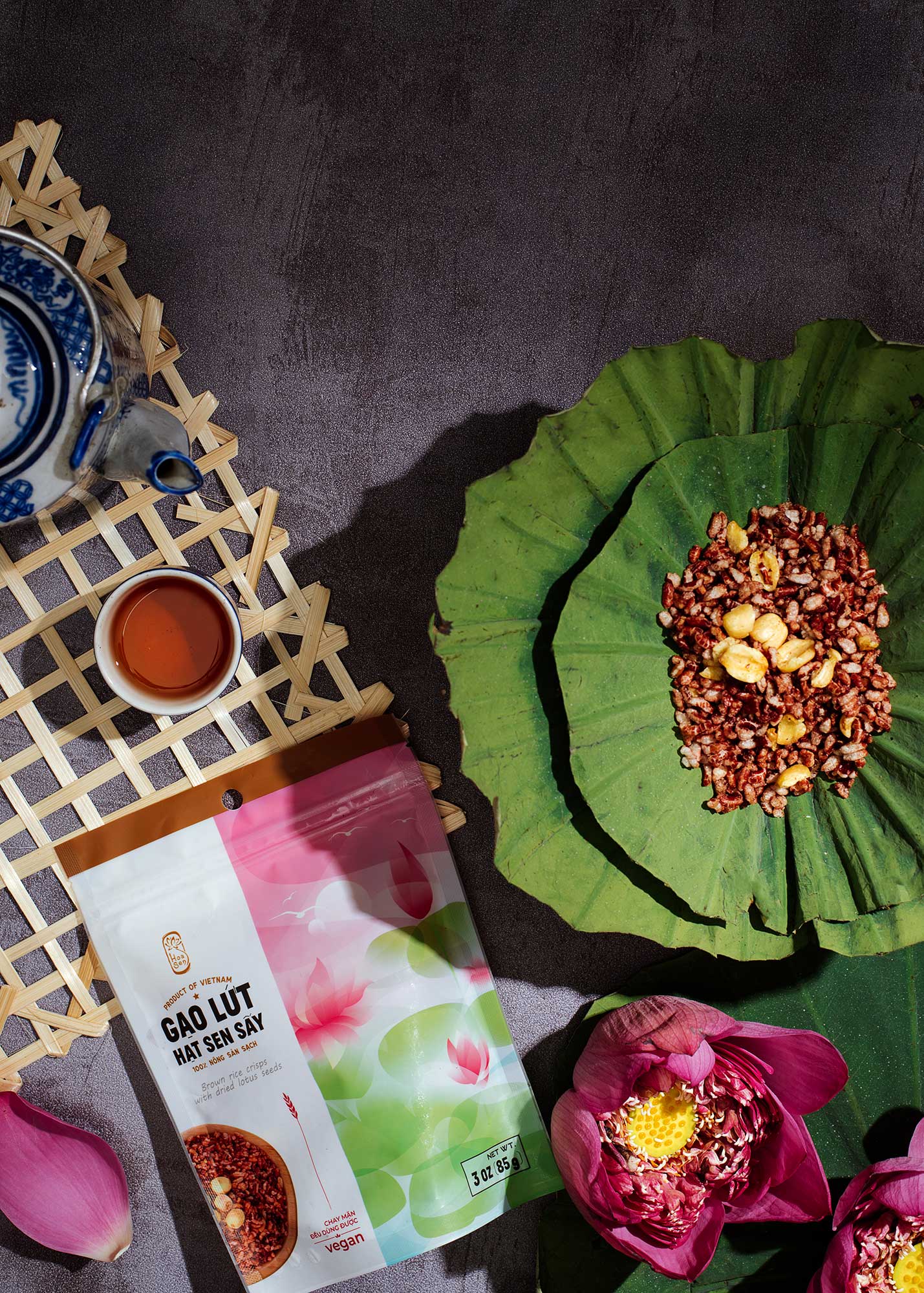 Combo 3 Túi Gạo Lứt Hạt Sen Sấy Hoa Sen (85g/Túi)