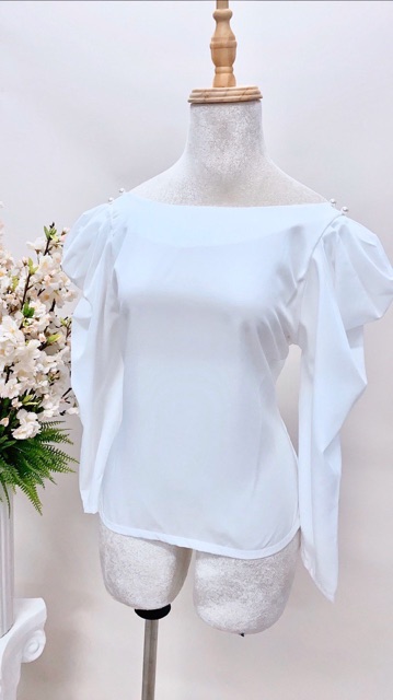 [HCM]Áo Lụa Tay Phồng Vai Đính Châu (ẢNH THẬT)