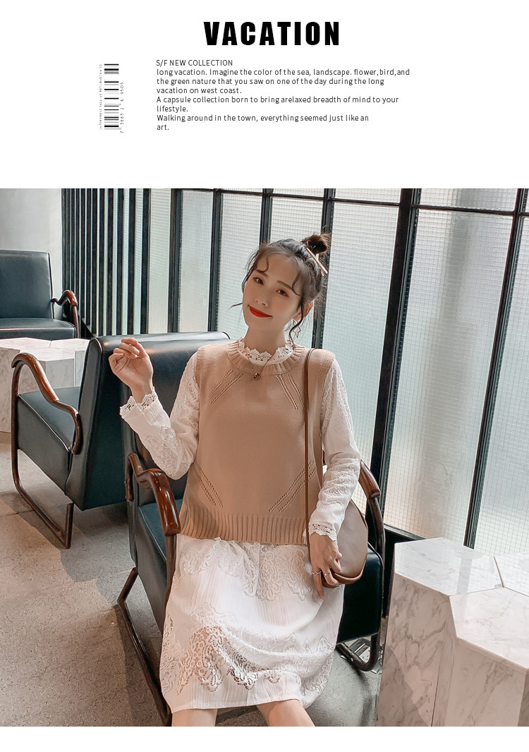 Áo gile len và váy trắng xinh