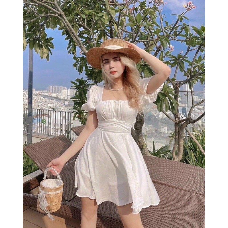 Đầm (có bigsize) trắng cột eo có mút ngực hở lưng cutout H35 (lyly.shop1509)