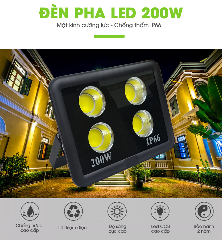 Đèn pha LED chiếu sâu (Pha cốc) 200W Đèn Pha Led 200W - ĐÈN PHA CỐC/LY 200W IP66 Chip Led COB