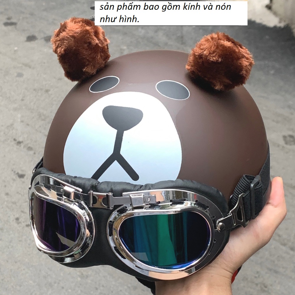 [HCM]Mũ Bảo Hiểm gắn tai gấu , pikachu nửa đầu. sản phẩm đi kèm kính phi công tráng bạc tháo rời theo ý thích. sản phẩm sì tin free size từ 12 tuổi trở lên