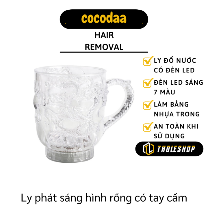Ly phát sáng nhiều màu - Ly phát sáng khi rót nước hình rồng có tay cầm - Cốc tự động phát sáng khi rót nước cực lạ