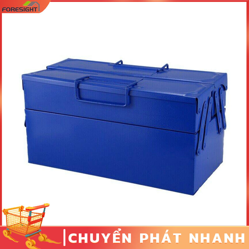 Hộp dụng cụ cầm tay hai lớp bằng sắt đa chức năng kim loại lớn gấp nhiều lớp hộp đựng dụng cụ sắt xanh đa năng cỡ lớn