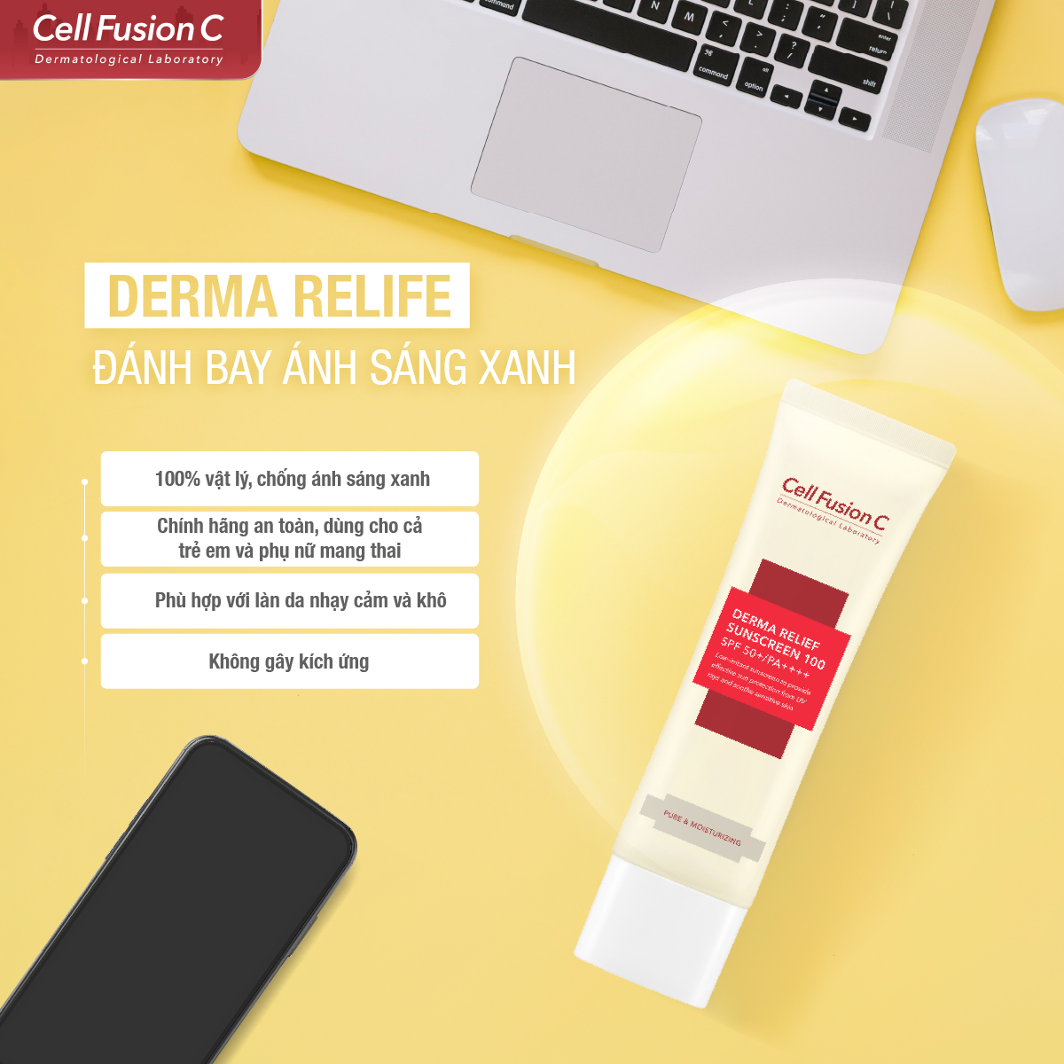 Kem Chống Nắng Cho Da Nhạy Cảm Cell Fusion C Derma Relief Sunscreen SPF50+/PA++++