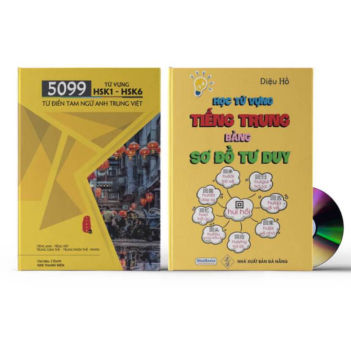 Combo 2 sách: 5099 Từ Vựng HSK1 – HSK6 Từ Điển Tam Ngữ Anh – Trung – Việt  + Học tiếng Trung bằng Sơ đồ tư duy +Dia DVD