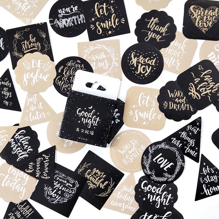 Hộp 45 sticker tiếng anh trang trí bullet journal