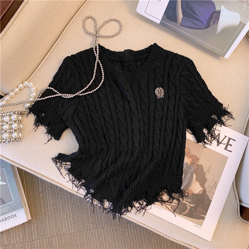 ❦ Áo len rách dáng croptop nữ áo len 3 màu