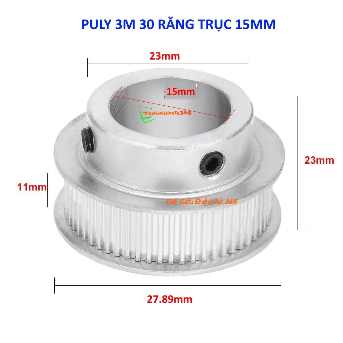 Buli bánh răng nhôm 3m 30 răng bản rộng đai 11mm trục 15mm