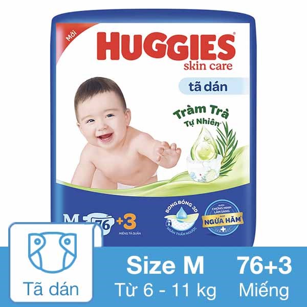 Tã bỉm dán sơ sinh Huggies size NB70+6 / S54+6 / S80+2 / M76+3