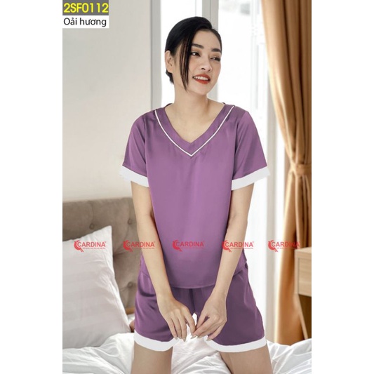Bộ Lụa Đùi Cộc Tay Phối Viền CARDINA