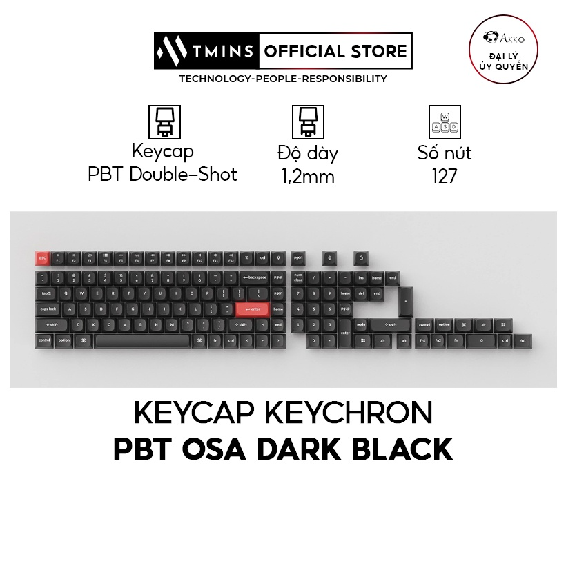 Set keycap Keychron PBT Double Shot OSA Profile (Dark Black / Dark Gray)