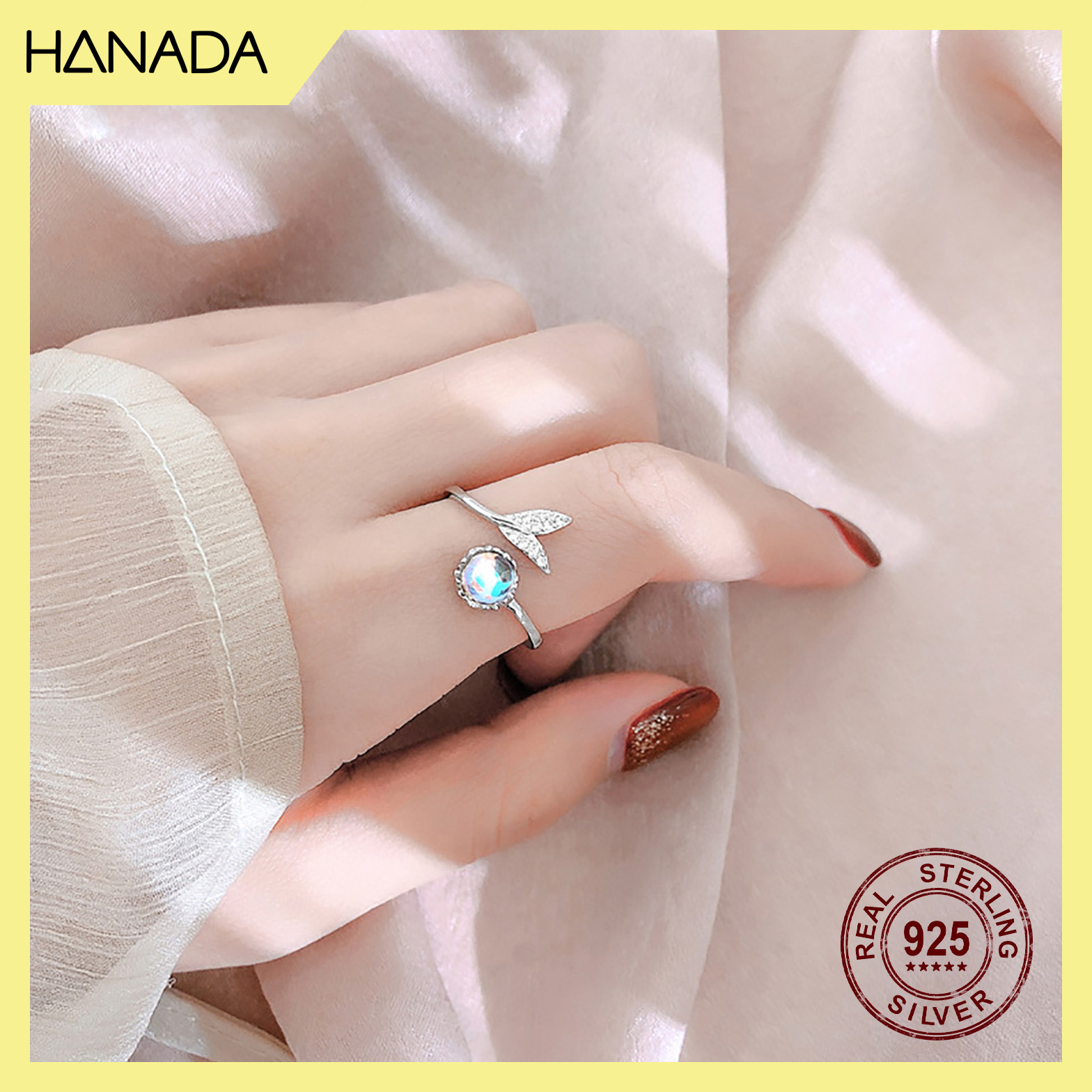 Nhẫn Bạc 925 Hanada 0643 Đuôi Cá Đá Xanh Freesize