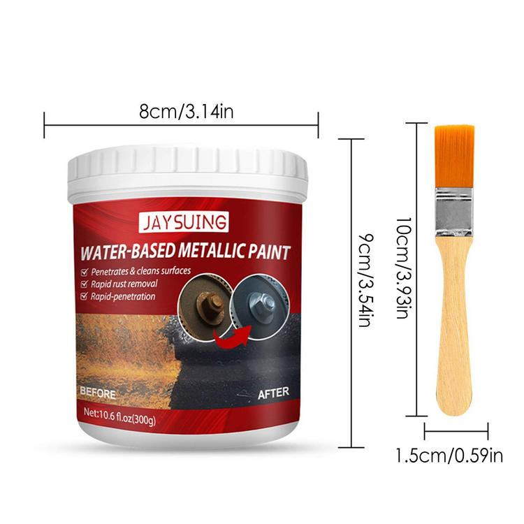Water Based Metallic Paint Rust Converter Metallic Paint with Brush 300g Rust Converter Paint Effective Car Rust Removal for Garage Car Sink and Garden effective