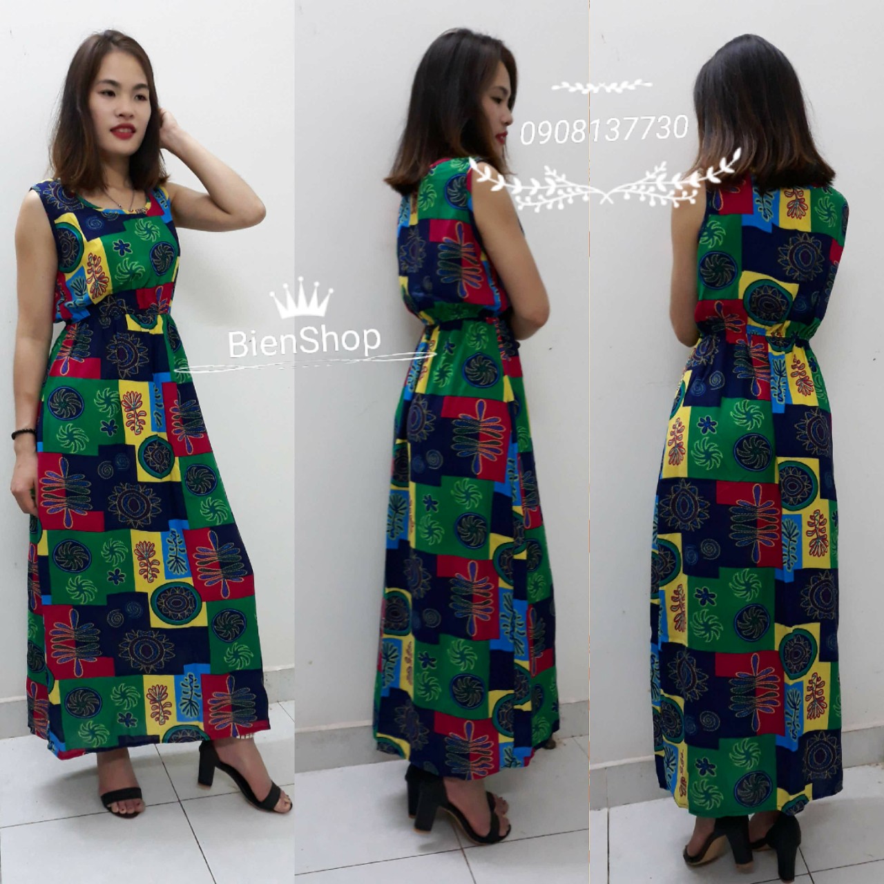Đầm maxi lanh thái sát nách, cổ tròn, siêu mát, nhiều màu