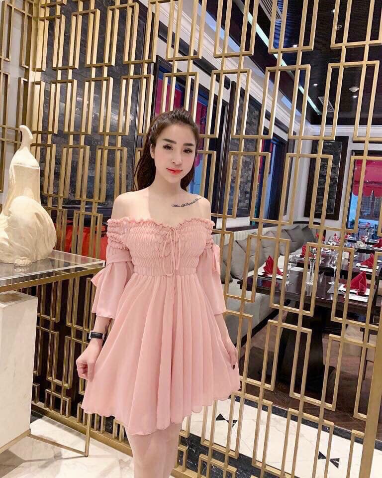 [HCM]Đầm trễ vai thắt nơ tay