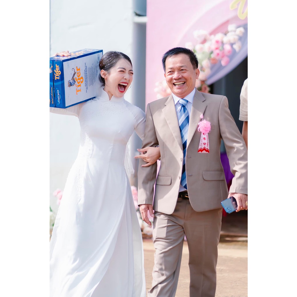 Áo dài cưới trắng 4 tà [CAMHOUSE] chất liệu lụa tủa phale 1 bên sườn