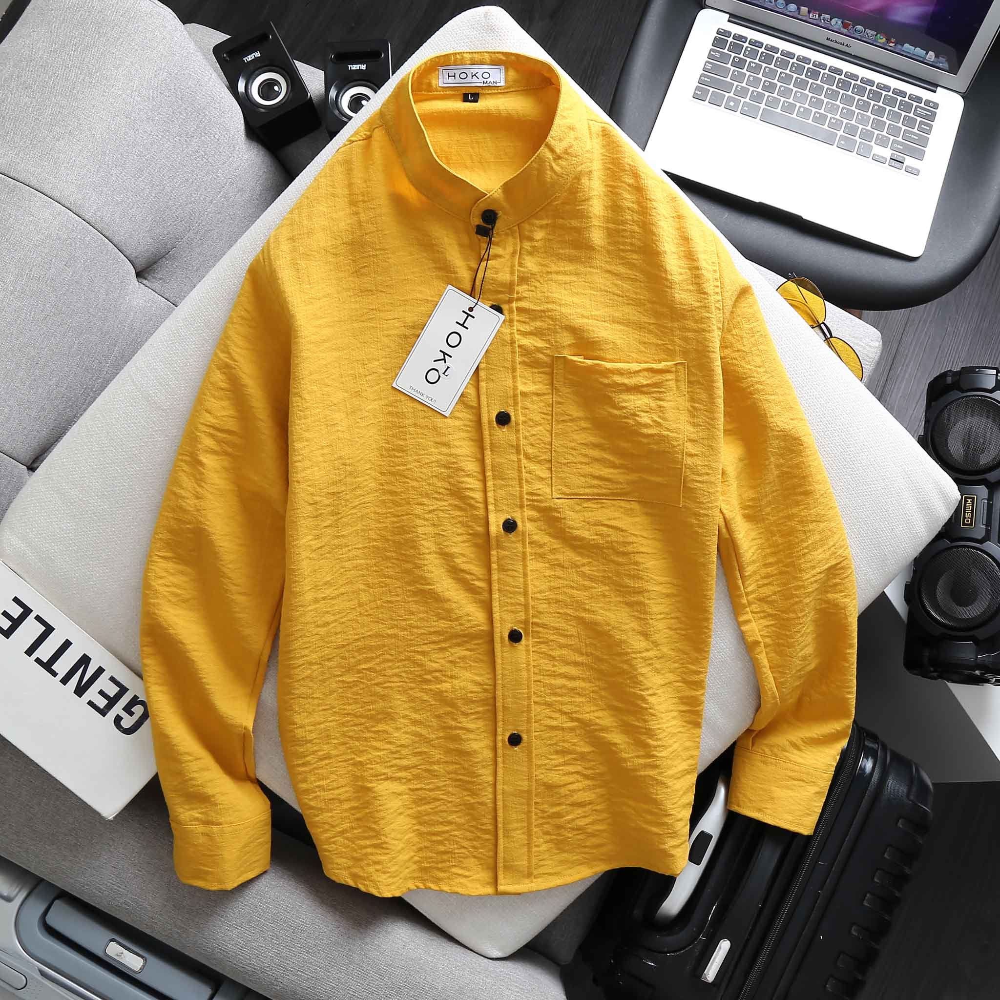 Áo sơmi nam cổ trụ dài tay thiết kế thanh lịch thời trang myna fashion