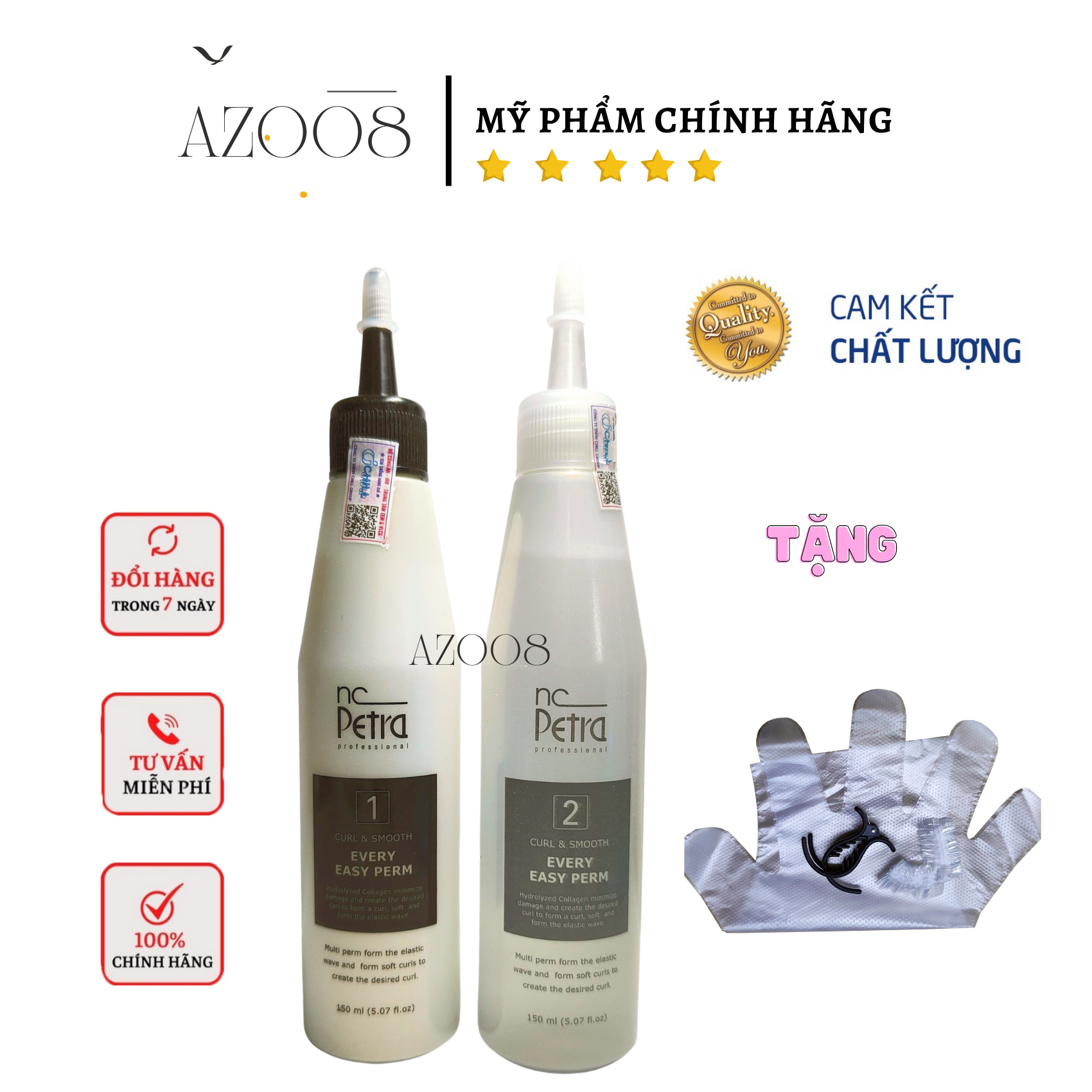 Uốn lạnh Petra, gel uốn lanh Hàn Quốc không mùi cao cấp petra 150ml AZ008 uốn xù tặng kẹp càng cua, bao tay và bịt tai