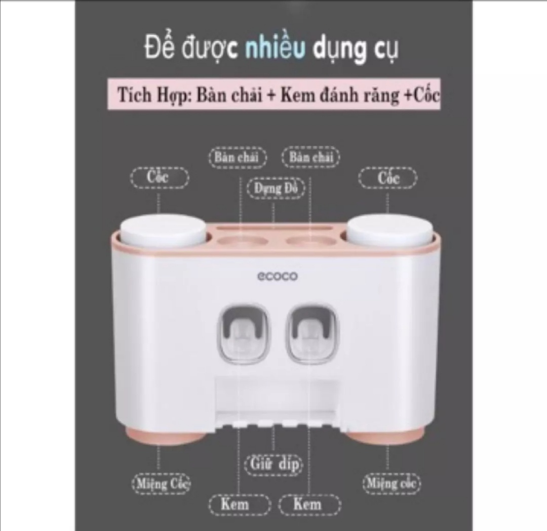 Bộ nhả kem đánh răng, lấy kem đánh răng tự động ECOCO. Kèm miếng dán cường lực và 4 cốc đánh răng sang trọng. Lắp dễ dàng không phải khoan tường