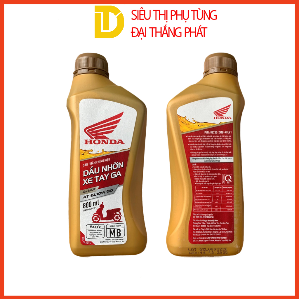 Dầu nhớt Honda chính hãng cho xe ga 4T SL10W30 - 800ml