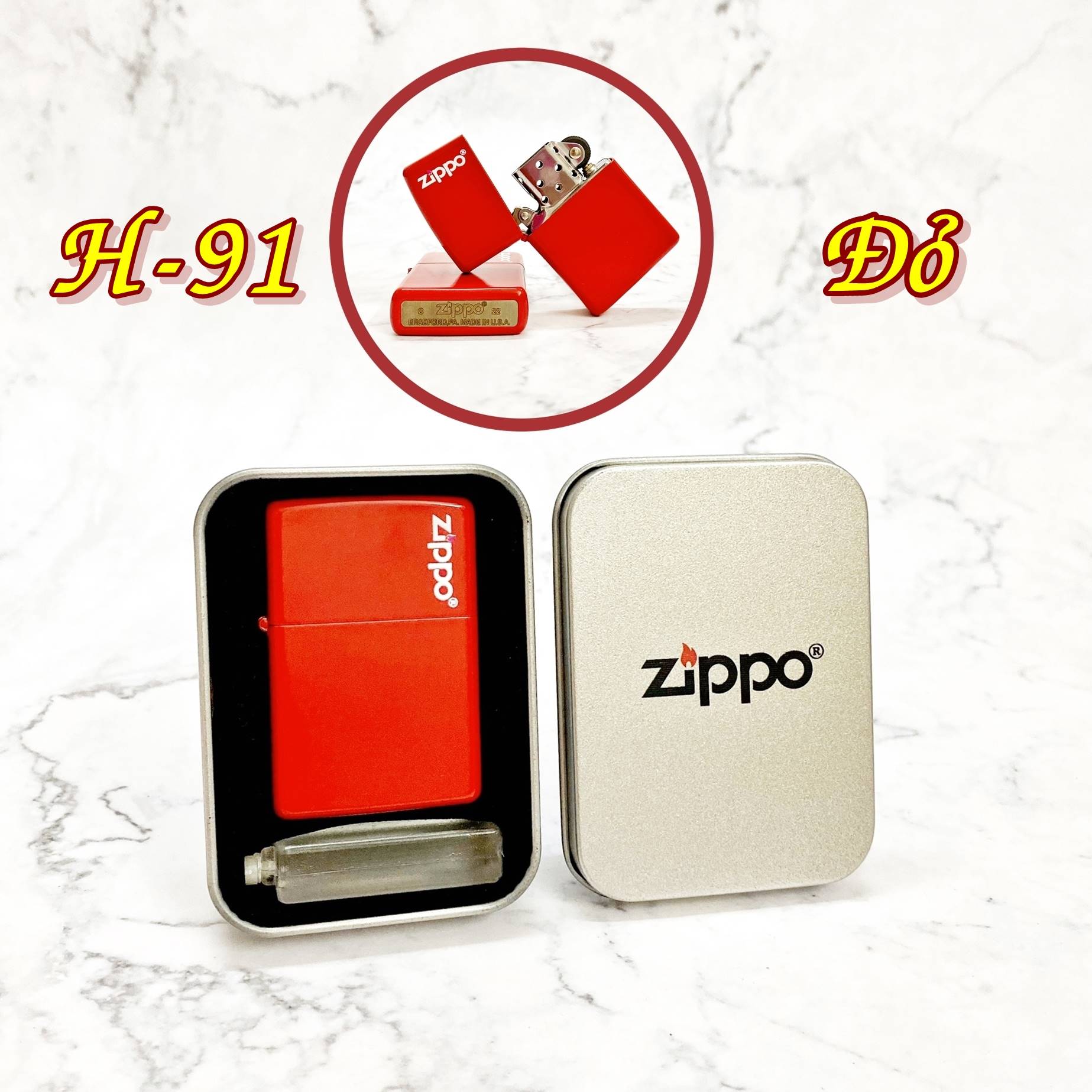 BẬT LỬA ZIPPO SƠN TĨNH ĐIỆN CÓ MỘC ĐÁY MÀU ĐỎ