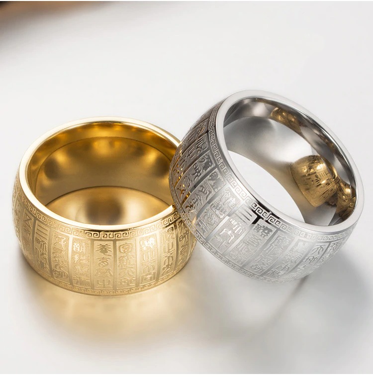 Nhẫn - Nhẫn khắc chú đại bi titan được gia công tỉ mỉ, sang trọng - Nhẫn khắc titan - Nhẫn khắc chú đại bi