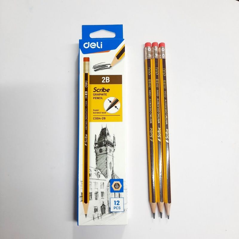 Bút Chì Deli Scribe 2B - 2.4Mm - Chì Kẻ Sọc Vàng Đen