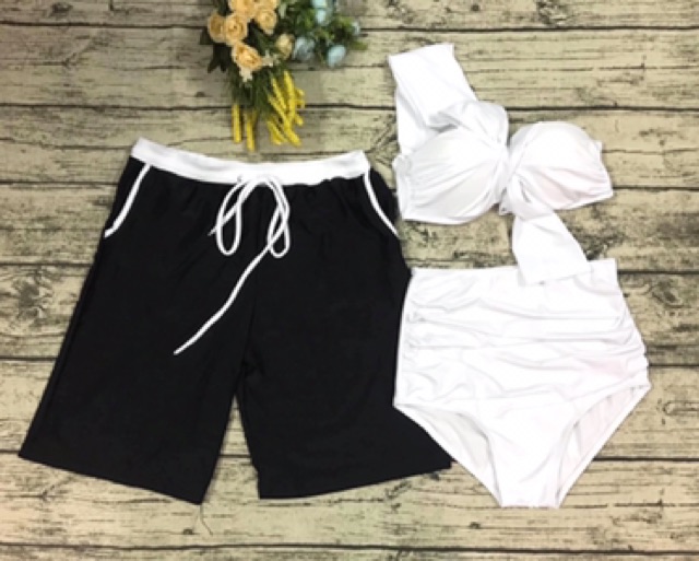 [HCM]Đồ bơi cặp couple thun lạnh nữ mút dày lệch vai