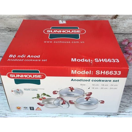 Bộ Nồi Anod Sunhouse Sh6633 Size 16/18/24cm
