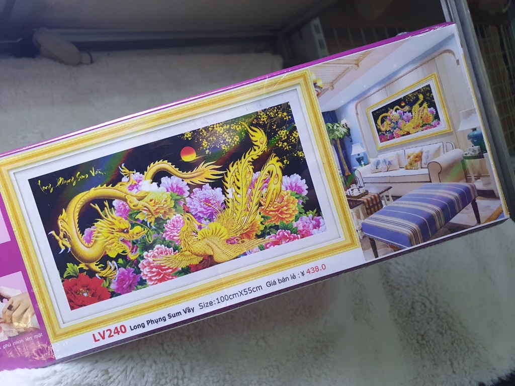 Tranh đính đá Long Phụng Sum Vầy - tranh chưa đính đá