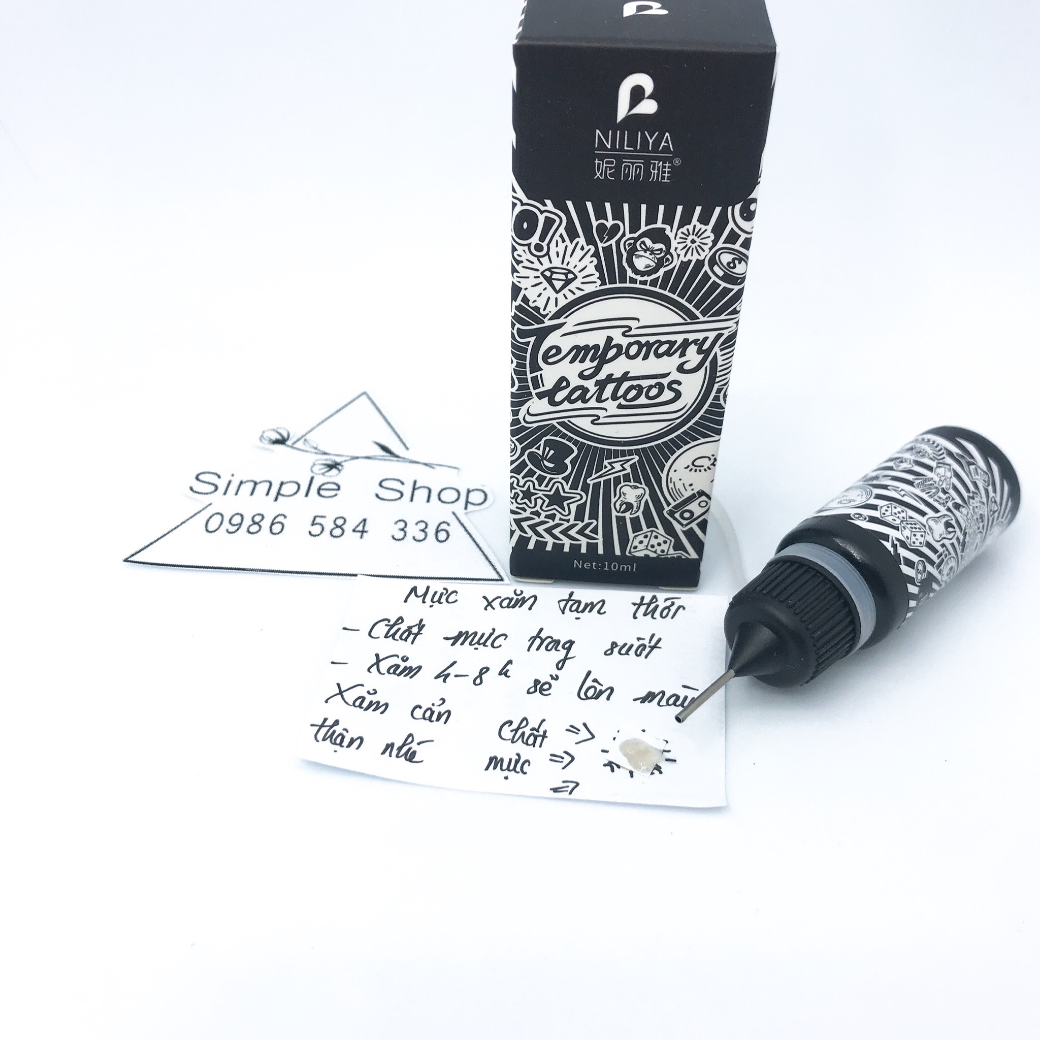 Mực xăm tạm thời 7-15 ngày [ Tặng 3 Khuôn + Sticker ][Màu Xanh Đen]