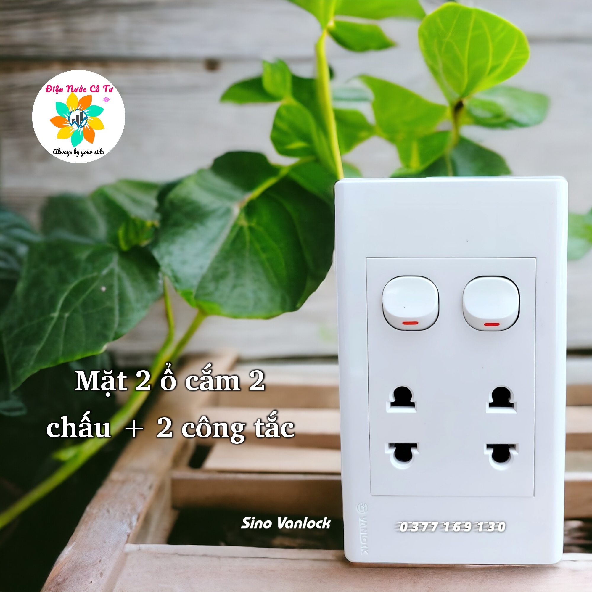 Mặt 2 ổ cắm + 2 lỗ 16A Sino Vanlock